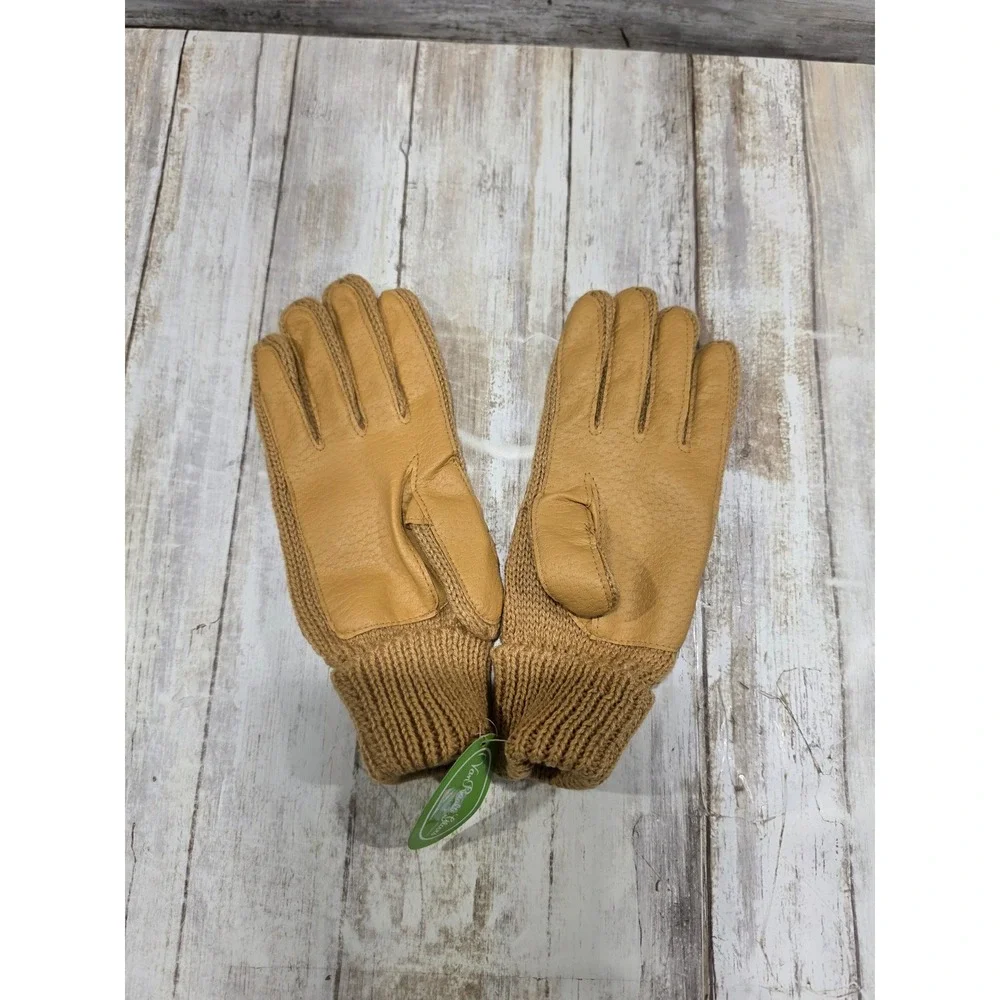 Van Raalte Gloves Tan Vinyl Acrylic Knit Gold Horsebit Detail One Size NOS